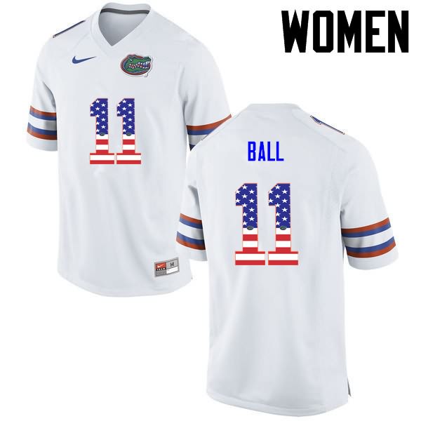 NCAA Florida Gators Neiron Ball Women's #11 USA Flag Fashion Nike White Stitched Authentic College Football Jersey HHE4464OU